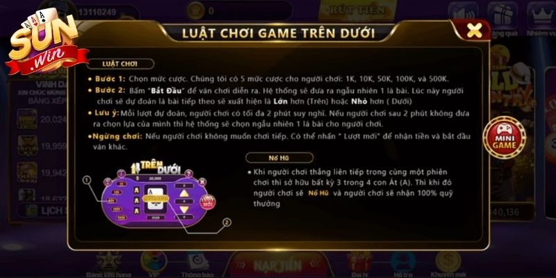 Trên Dưới Sunwin – Nhịp Chơi Nhanh, Trải Nghiệm Cực Cuốn 2 Hướng dẫn chọn cửa cao hoặc thấp trong trò chơi rút bài